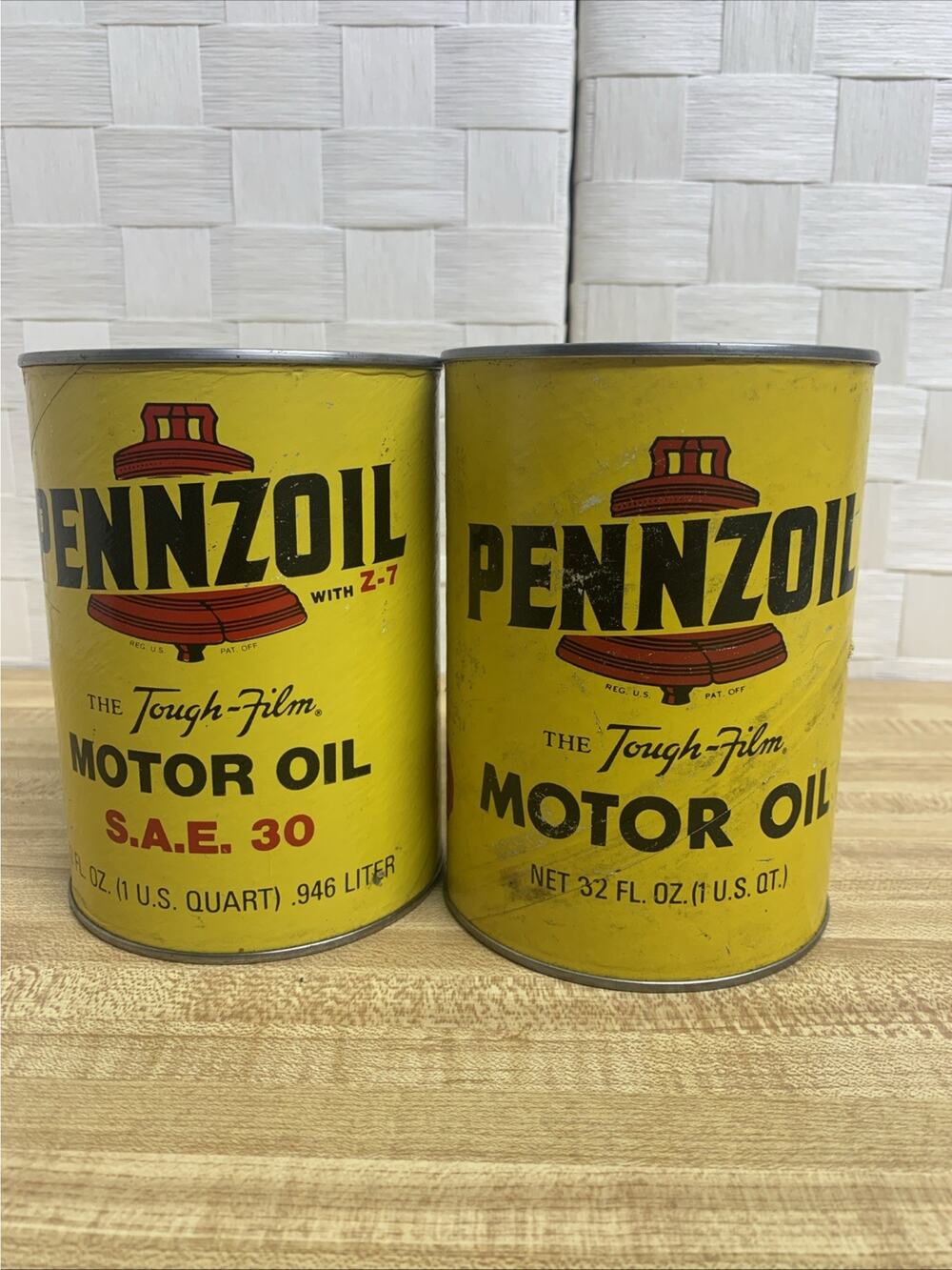 (2) Vintage Pennzoil Z-7 HD SAE 30 SF-SE-CC & SE-CC Motor Oil Can 1 Quart NOS